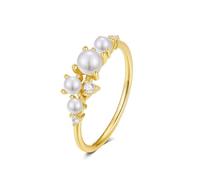 Rings for Women Gold, Plain Wedding Ring with Round Shape Pearl 9K Yellow Gold Size Q 1/2