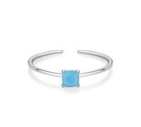 Rings for Women Knuckle, Marriage Ring Open Band with Square Shape Turquoise Silver 18K White Gold Size T 1/2
