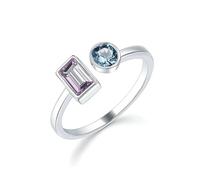 Rings for Women Knuckle, The Promise Ring with Amethyst and Topaz 9K White Gold Size S 1/2