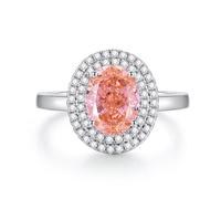 Rings for Women Love, Pretty Rings Halo 2ct Oval Lab Created Padparadscha Sapphire with Moissanite 9K White Gold Size U 1/2
