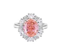 Rings for Women Love, White Gold Wedding Band Dainty Elegant 5ct Oval Lab Created Padparadscha Sapphire with Moissanite Platinum 950 Size S 1/2