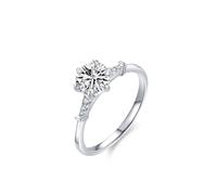 Rings for Women Marriage, Pre Engagement Ring Circle Silver with Round Shape Lab Created Diamond 9K White Gold Size V 1/2