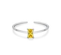 Rings for Women Marriage, Promise Ring to Self Open Band with Rectangular Shape Yellow Quartz Silver 18K White Gold Size P 1/2