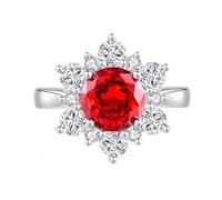 Rings for Women Marriage, The Engagement Ring Flower with 2ct Round Lab Created Ruby with Moissanite 9K White Gold Size O 1/2