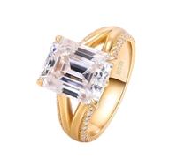 Rings for Women Marriage, Womens Rings Vintage 4 Claws Rectangle Shaped 9x11mm with 5ct Moissanite Gold 18.1K Yellow Gold Size J 1/2