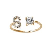 Rings for Women Stackable Girls 26 Letters Ladies Fashionable And Jewelry Opening Ring With Rings Pretty (S, One Size)