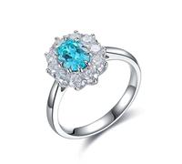 Rings for Women Sterling Silver, Silver Rings Women Flower with 1.38Ct Created paraiba Tourmaline Size T 1/2