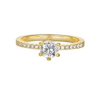 Rings for Women Wedding Bands, Engagement Ring 9K Yellow Gold with White Round Shape Moissanite Trendy Jewelry for Wife Size K 1/2