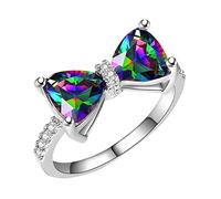 Rings for Women, Women's Bow Cubic Zirconia Ring, Silver Tone Rainbow Triangle Stone Ring with Crystal Accents, Bow Tie Statement Ring for Party, Anniversary, Accessory for Girl