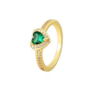 Rings for Women, Yellow Gold Ring 14K Gold Heart with Green Lab Created Emerald Size K 1/2