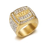 Rings, Hip Hop Iced Out King Ring Titanium Steel Men’s Bling Cubic(Gold,S)