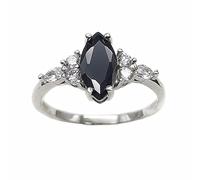 Rings, INS Style Women Punk Ring Jewelry Light Luxury S925 Sterling Silver Ring with Oval Black Agate Anniversary Birthday Party Gift(9)