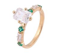 Rings Jewelry for Women, Yellow Gold Ring Thick 18K Gold Rectangle with 1Ct Moissanite Size M 1/2