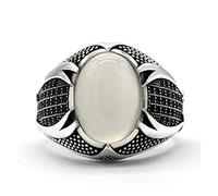 Rings JewelryIslamic Men's Ring 925 Sterling Silver Natural White Agate Stone with Black CZ Double Swords Muslim Rings Religious Jewelry Gift Rings (Gem Color : Black, Ring Size : 9) ( Color : 8 , Siz