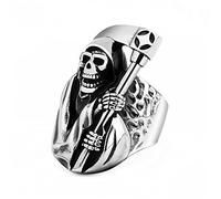 Rings Men's Black Silver Set Men's Silver Ring Sickle Imitation Gothic Skull Steel Rings Wide Rings Silver Women, one size, Titanium steel