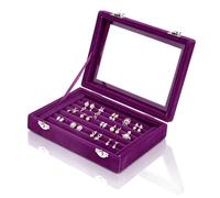 Rings Organizer Tray 7 Slots, Velvet Jewelry Earring Storage Box (Purple)