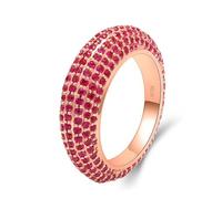 Rings Rose Gold, Mid Rings for Women Drill Row with 2.75ct Red Corundum 18.1K Size L 1/2