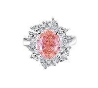 Rings Set for Women, Rings for Women Love Flower with 5ct Oval Lab Created Padparadscha Sapphire with Moissanite 9K White Gold Size J 1/2