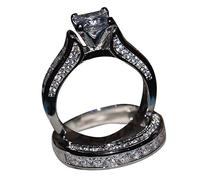 Rings Silver Band Engagement White Womens Set 2-in-1 Ring Wedding Rings