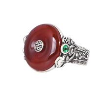 Rings,Sterling Adjustable Ring for Women Retro Elegant Arabesque inlaid Agate Peace Buckle Open Band Jewelry for Wedding Eternity Promise Finger Circlet Gift