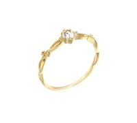 Rings Vintage, Wedding Band Set Solitaire Warped Flower Round White Topaz Gold 14K Yellow Gold Size H 1/2