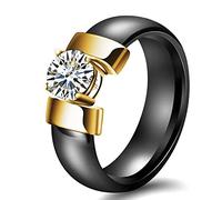 Rings White Black Ceramic Plus Cubic Zirconia For Women Gold Color Wedding Ring Engagement Jewelry