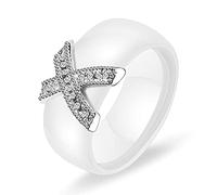 Rings White Black Ceramic Plus Cubic Zirconia For Women Gold Color Wedding Ring Engagement Jewelry