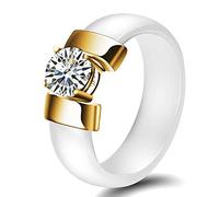Rings White Black Ceramic Plus Cubic Zirconia For Women Gold Color Wedding Ring Engagement Jewelry-9,3