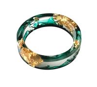 Rings with Crystals Sen Gried Flower Fresh Handmade Small Gold Dried Resin Flower Ring Fine Ring Glue Foil Rings Teen Beach Costumes for Girls (Green, One Size)