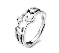 Rings Women Sterling Silver, Matching Rings for Couples Sterling Silver Star Moon Shape Romantic Style Wedding Bands Adjustable Size