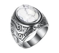 Ringschachtel 2 Ringe Retro-Schmuck Türkis Ringe für Männer Stahl eingelegt drei Farben Ring Männer dominant Opal Ring Gardine Ringe Mit Clip (White, A)