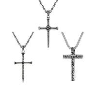 ringskull Retro Skull Stainless Steel Cross Pendant Necklace for Men - Stylish and Durable Necklace for Men and Women, Stainless Steel, Cubic Zirconia