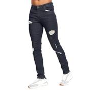 Ringspun Original Mens Black Ripped Skinny Fit Jeans Stretch Jean Rip Distressed Denim Pants Trousers Hardwearing Durable Soft Denim Black 32W/ 32L