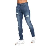 Ringspun Original Mens Ripped Skinny Fit Jeans Stretch Jean Rip Distressed Denim Pants Trousers Hardwearing Durable Soft Denim- Blue Stonewash Light Blue Mid Blue 34W/ 30L