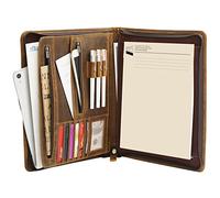 Ringsun Genuine Leather Portfolio with Zipper for Men Women, Padfolio Business Resume A4/Pad, Folder Organizer, Brown, RS01