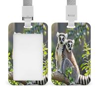 Ringtailed Lemur Badge Holder Waterproof Plastic ID Card Badge Holders with Lanyard Vertical Card Case Protector Pouch Clear Window Work Badges for Women Men