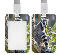 Ringtailed Lemur Badge Holder Waterproof Plastic ID Card Badge Holders with Lanyard Vertical Card Case Protector Pouch Clear Window Work Badges for Women Men