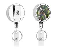Ringtailed Lemur Badge Reel Round Retractable Keychain Stainless Steel Metal Badge Clip Heavy Duty Badges Holder Nylon Rope Belt Clip and Key Ring for Woman Man