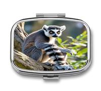 Ringtailed Lemur Pill Case Travel Portable Pocket Pill Box 2 Compartment Medicine Case Large Capacity Daily Pill Cases Vitamin Organizer Medicine Organizer Small Pill Box