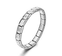 RINHOO 9mm Italian Starter Charm Bracelet Starting Italian Charm Bracelet Link Square Silver Interlocking Stainless Steel Modular Links, M, Stainless Steel, No Gemstone