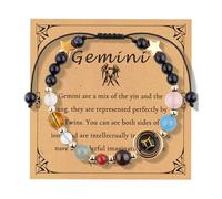 RINHOO FRIENDSHIP Zodiac Bracelet for Women Men Healing Crystal Stone Beads Adjustable Braided Knot 12 Constellations Zodiac Spiritual Bracelet Jewelry Gift for Women Men, Normal, Gemless