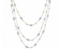 RINHOO Long Glass Bead Necklace for Women, Multi-Layer Design with Pearls & Copper Chain, Boho Chic Layering Chain Jewelry for Dress Sweater (67 Inch)