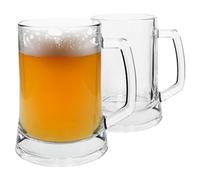 Rink Drink 2x 500ml Glass Beer Mugs - Large Pint Half Litre Birthday Drinking Tankard Cup Stein Glasses with Handle Set
