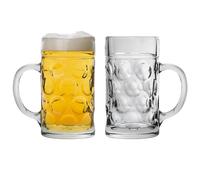 Rink Drink 2x German Beverage Stein Glasses - 1.3L (2 Pint) Large Dimpled Tankard in Clear Rink Drink Clear