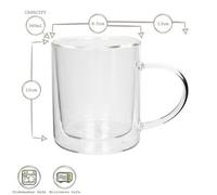 Rink Drink 6X Double Walled Coffee Mugs - 360Ml - Heat Resistant Glass Cups Latte Glasses Mug Cappuccino Tea Cup With Handles