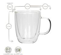 Rink Drink 6X Double Walled Coffee Mugs - 386Ml - Heat Resistant Glass Cups Latte Glasses Mug Cappuccino Tea Cup With Handles