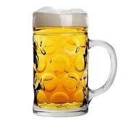 Rink Drink German Beer Stein Glass - 1.3L - Pack of 1 - Large Dimpled Beer Mug Tankard with Handle for Lager, Ale & Cider - Authentic Oktoberfest Style Pint - Freezer & Dishwasher Safe