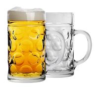 Rink Drink German Beer Stein Glass - 1.3L - Pack of 2 - Large Dimpled Beer Mug Tankard with Handle for Lager, Ale & Cider - Authentic Oktoberfest Style Pint - Freezer & Dishwasher Safe