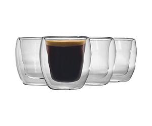 Rink Drink x4 220ml Double Walled Glass Tea Coffee Cup Set - Double Wall Insulated Latte Glasses