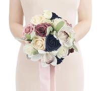 Rinlong 1Pc Bridesmaids Bouquet Dusty Pink Navy Blue Artificial Wedding Bouquets for Bridesmaid Silk Bouquet for Wedding